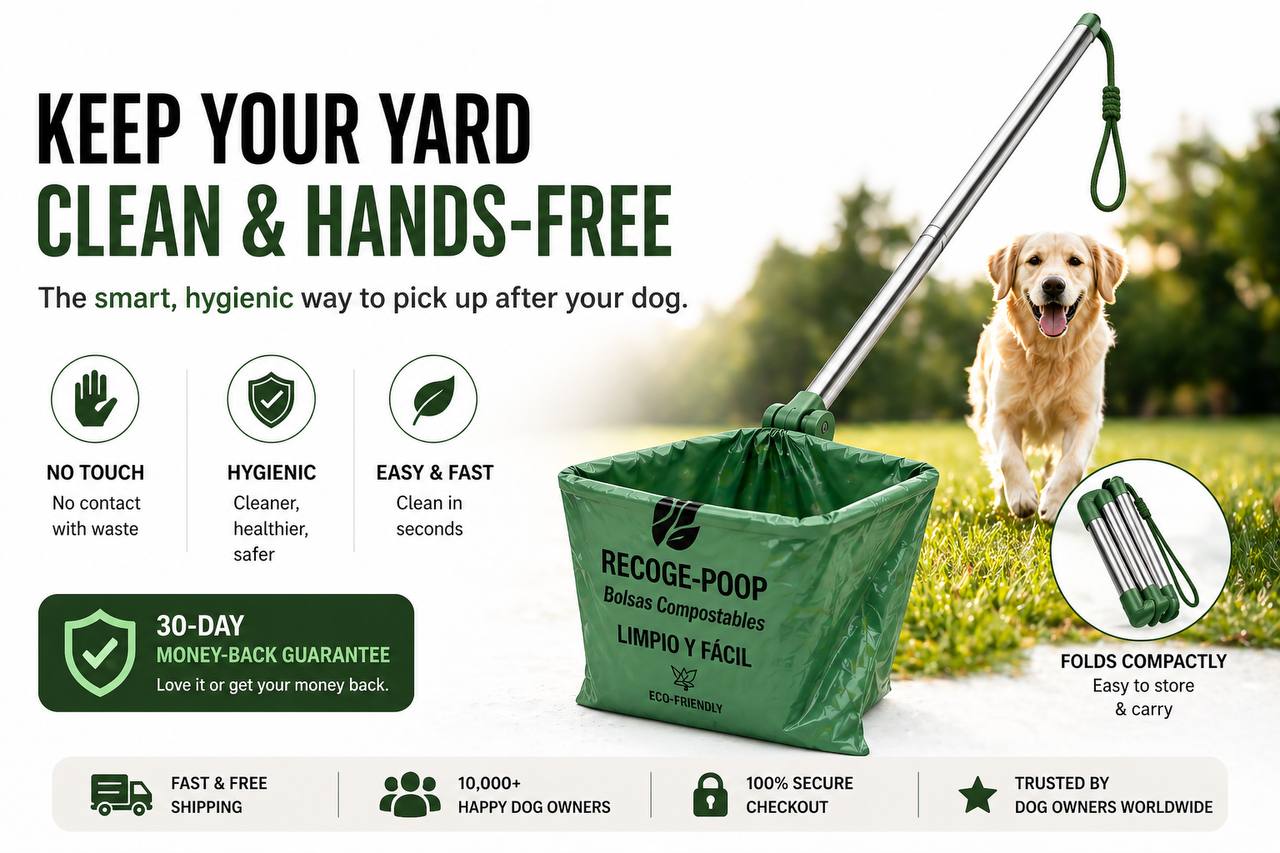 PawClean Hands-Free Dog Waste Picker with happy dog